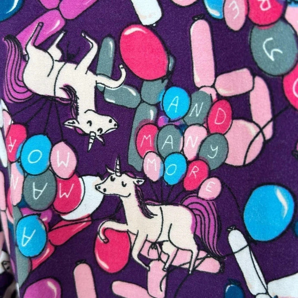 LulaRoe Women's Birthday Celebration Unicorn & Balloons Purple Leggings One Size - Picture 4 of 7